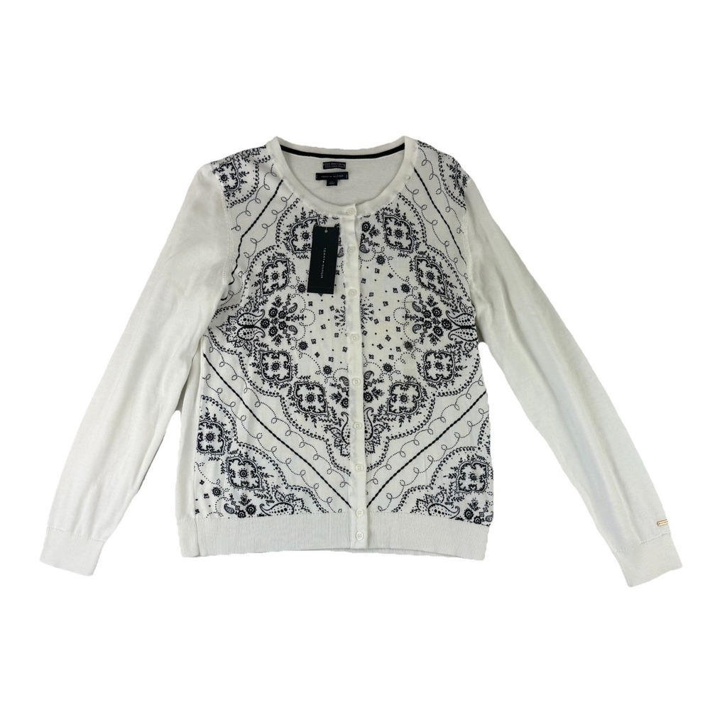 Tommy Hilfiger Women's Large Crewneck Cardigan Printed‎ Patterns Sweater NWT